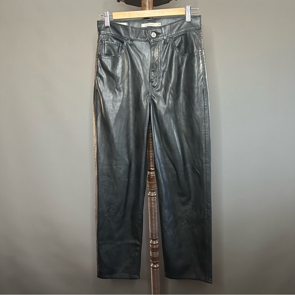 Levi's Jeans Black Ribcage Premium Straight Faux Leather Ankle Pants Size 25 - Picture 3 of 10